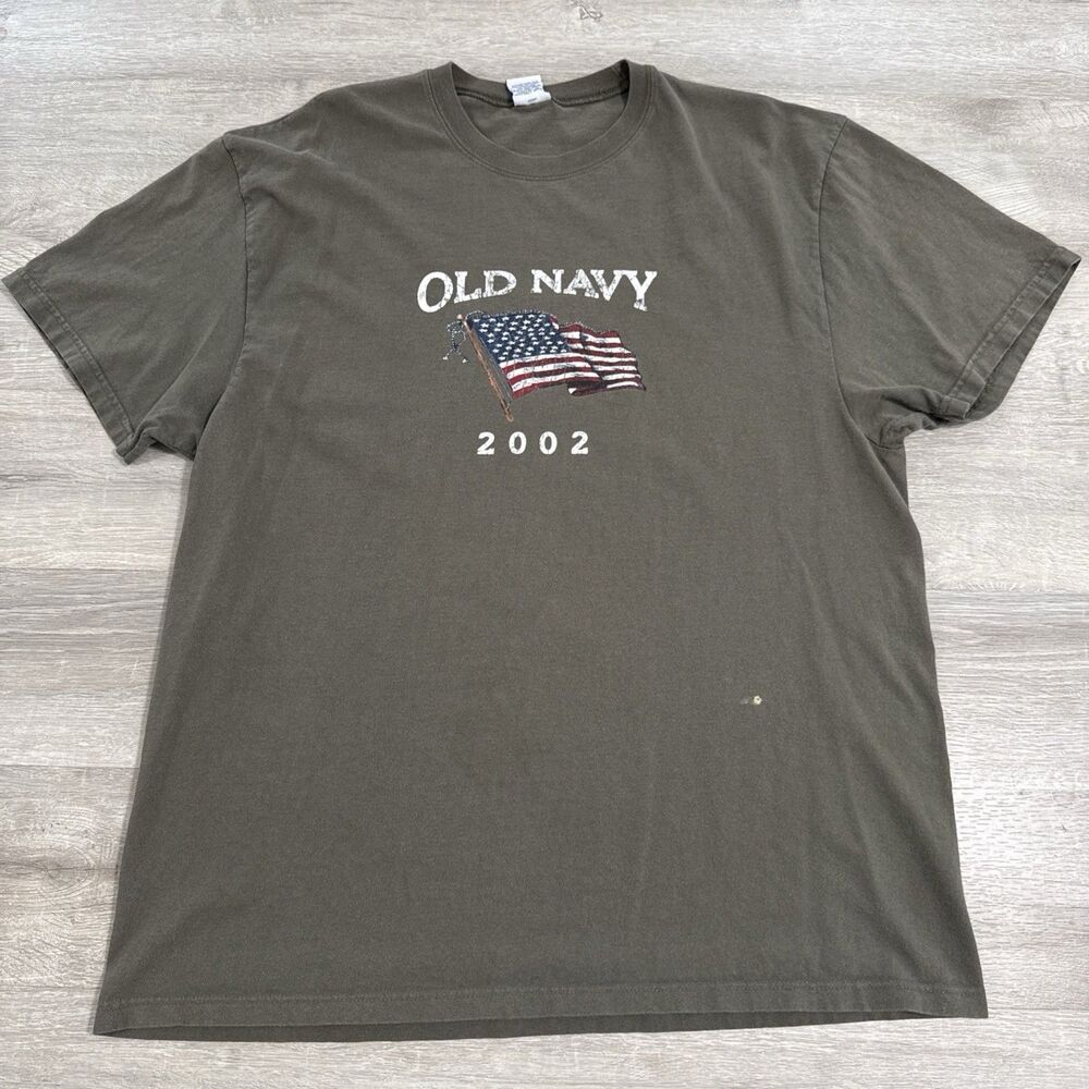 Old Navy Shirt 2002 American Flag Men's Green 2XL 100% Cotton USA Flag